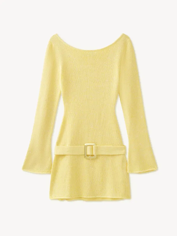 Maya Long Sleeve Belted Dress - Butter Sequin sold by Asta Resort