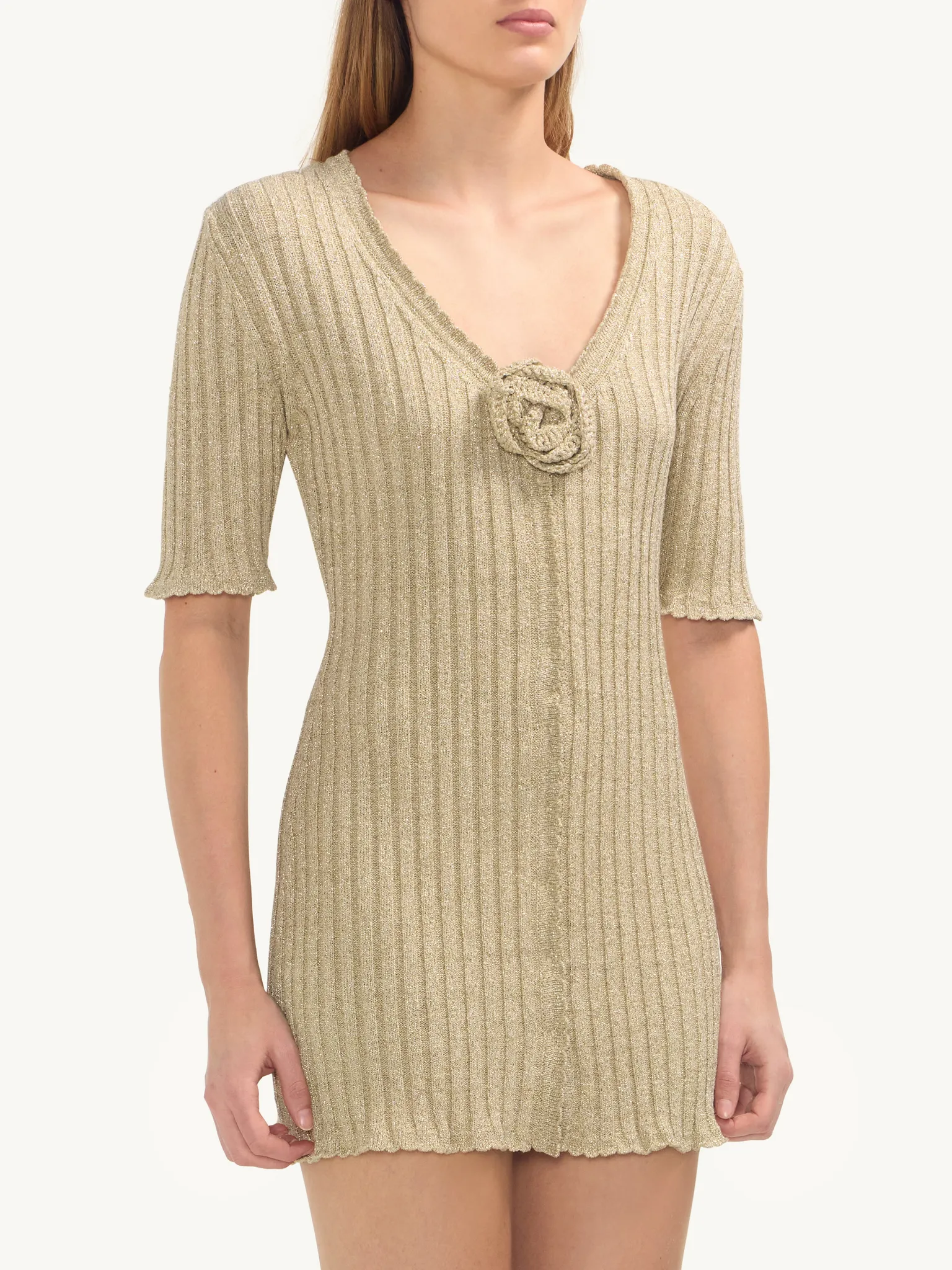 Sabina Halfsleeve Mini Dress - Golden Olive Shimmer sold by Asta Resort product image thumbnail 4