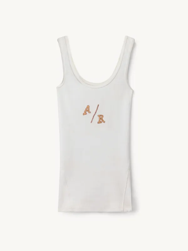 Delilah Hand Beaded Wide Strap Patch Tank - Salt/ Peach sold by Asta Resort