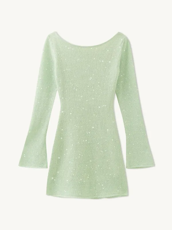 Maya Longsleeve Mini Dress - Sage Sequin sold by Asta Resort