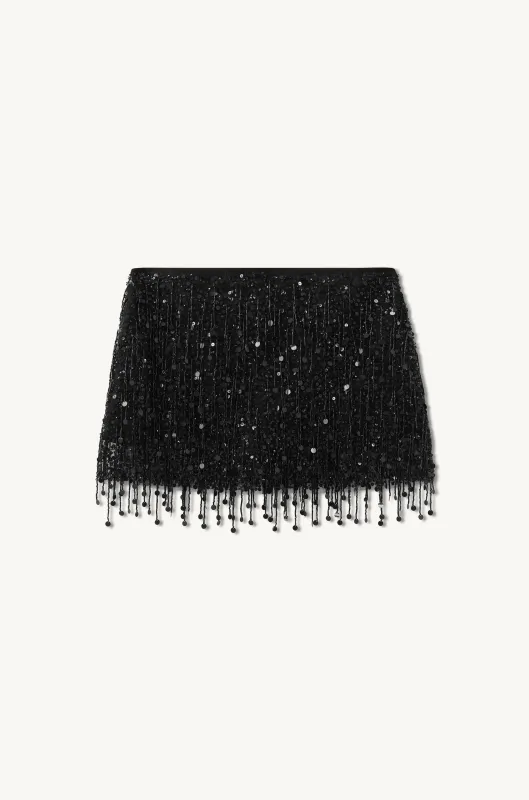 Yasmin Hand Beaded Mini Skirt - Midnight Black sold by Asta Resort