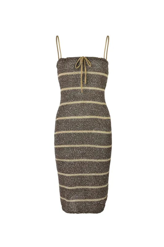 Celeste Midi Dress - Cocoa Sequin Stripe sold by Asta Resort