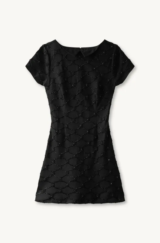 Mathilde Hand Beaded Mini Dress - Black sold by Asta Resort