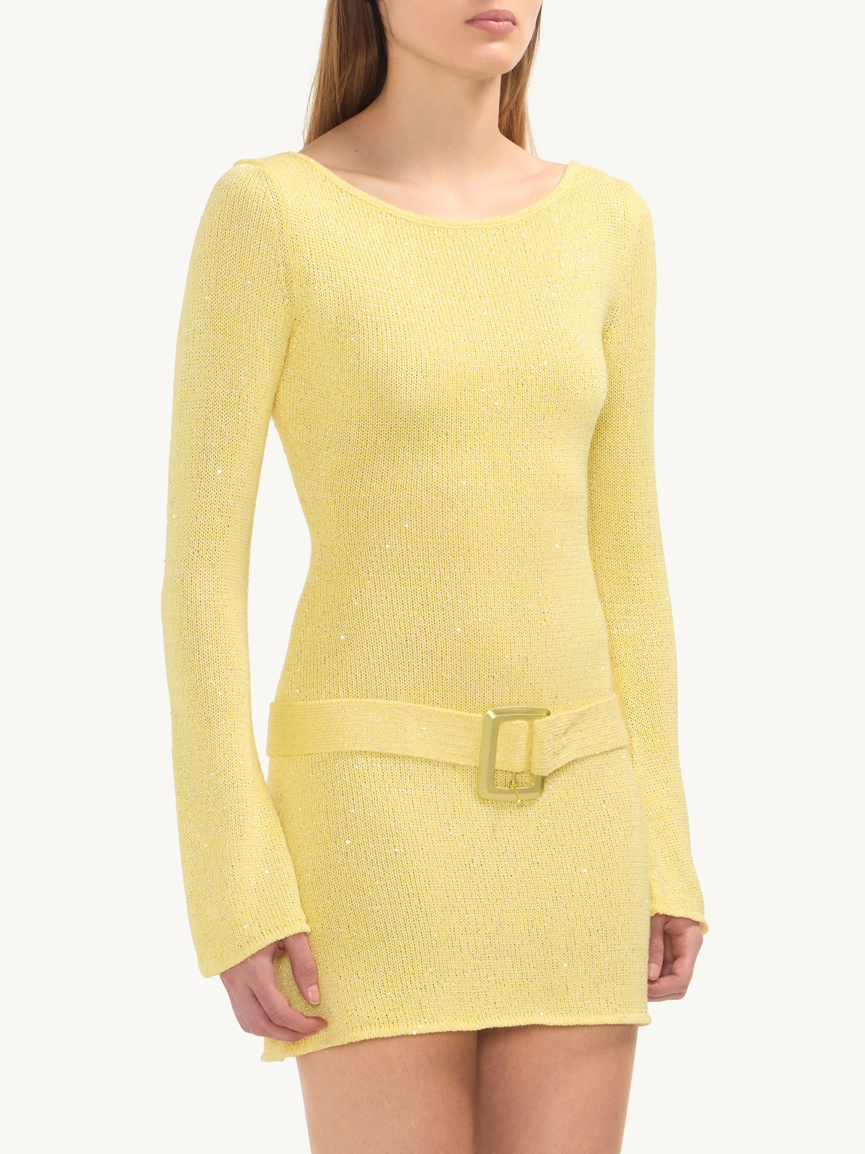 Maya Long Sleeve Belted Dress - Butter Sequin sold by Asta Resort product image thumbnail 3