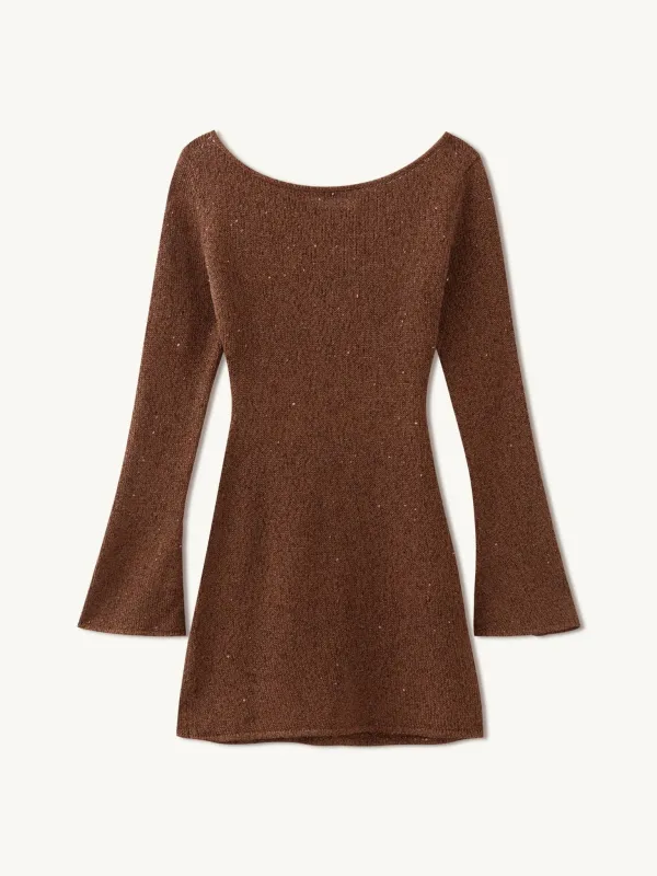 Maya Longsleeve Mini Dress - Chocolate Sequin sold by Asta Resort
