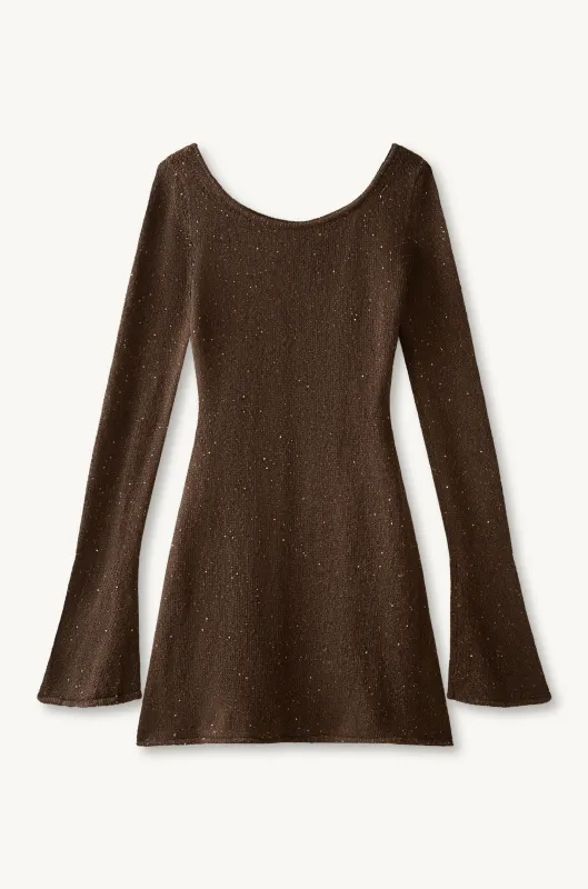 Maya Longsleeve Mini Dress - Dark Chocolate Sequin sold by Asta Resort