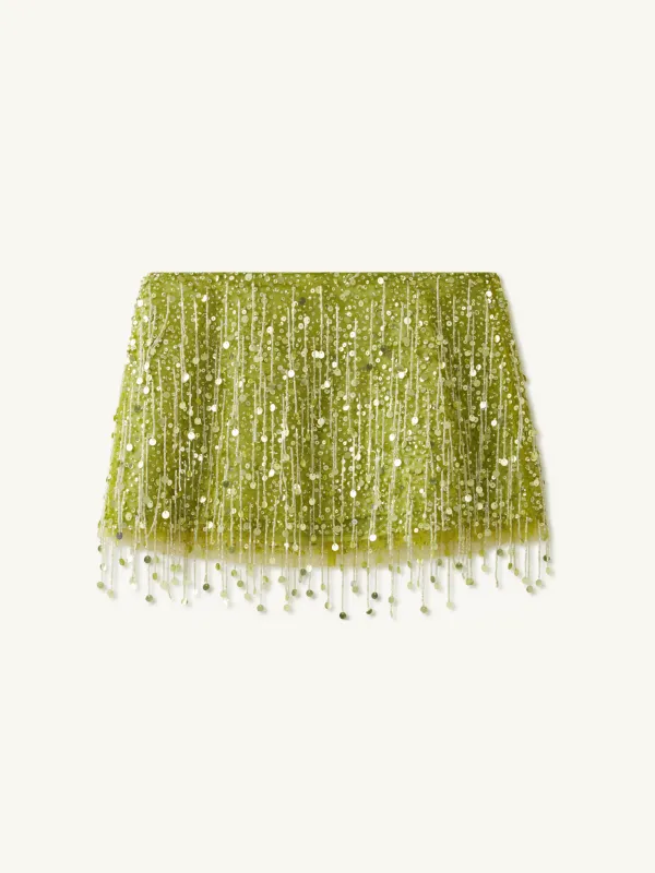 Yasmin Hand Beaded Mini Skirt - Chartreuse sold by Asta Resort
