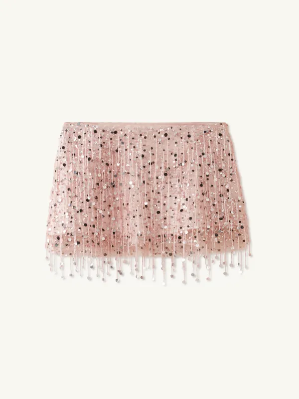 Yasmin Hand Beaded Mini Skirt - Blush Pink sold by Asta Resort