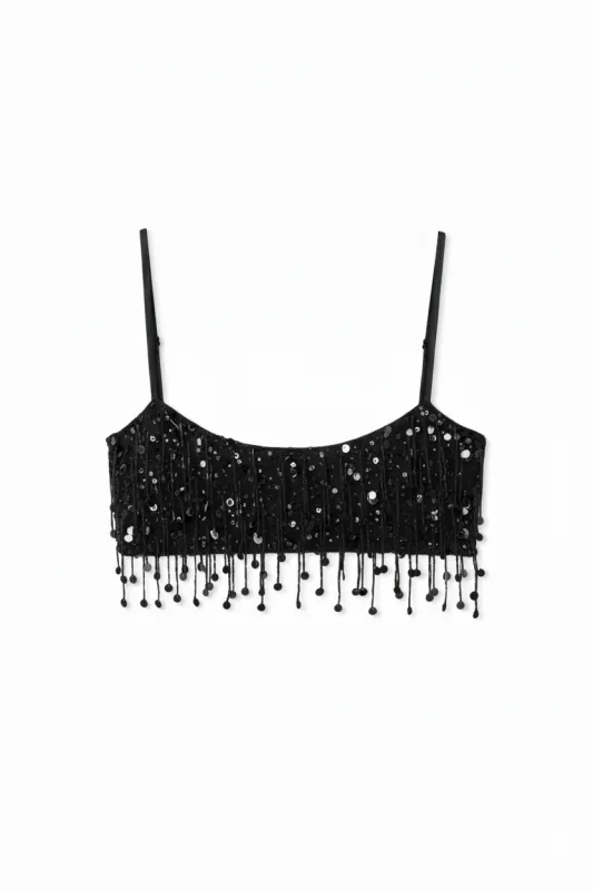 Yasmin Hand Beaded Bralette - Midnight Black sold by Asta Resort