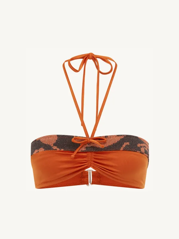 Lola Knitted Bikini Top - Burnt Orange/Black made by Asta Resort