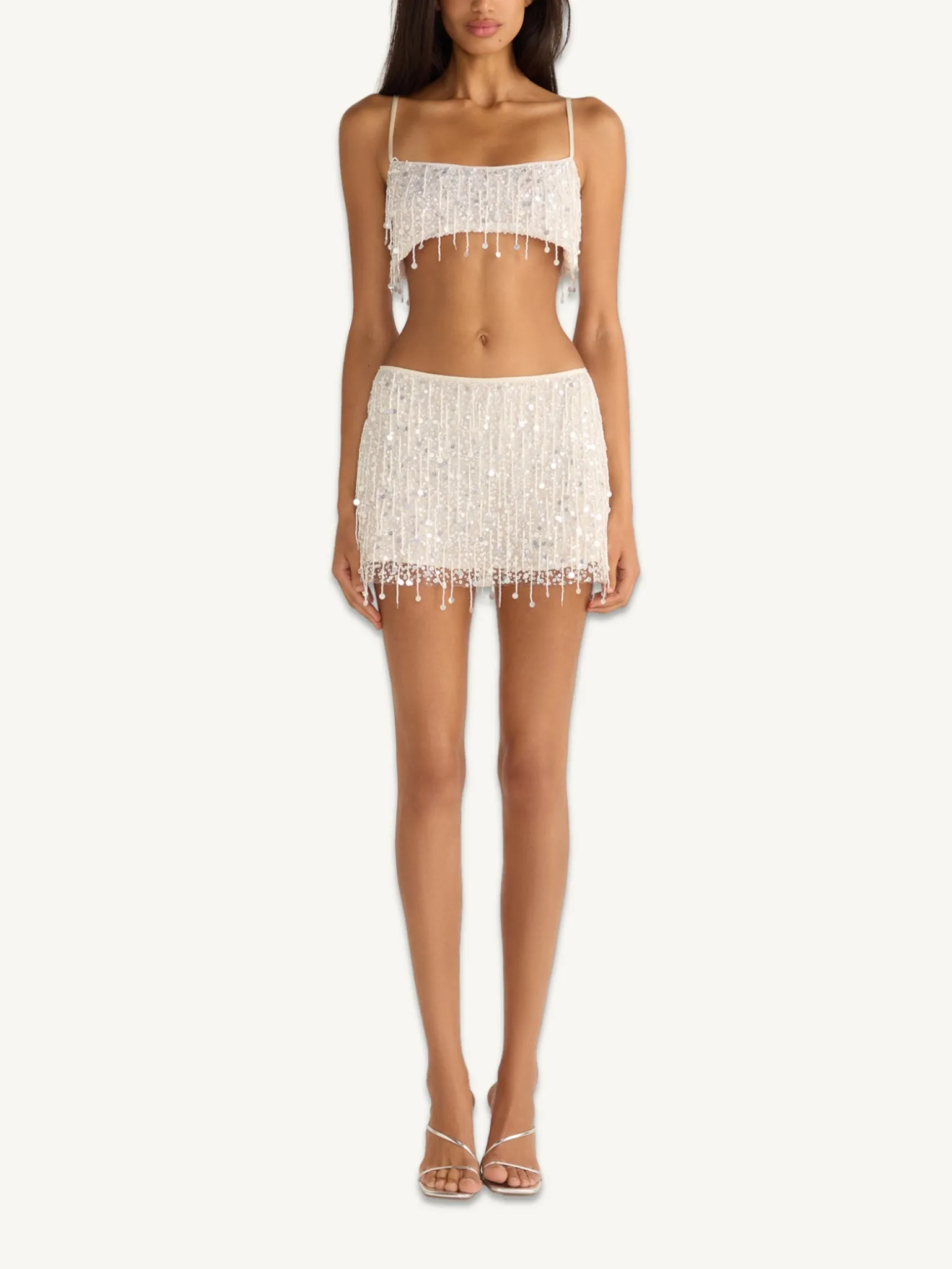 Yasmin Hand Beaded Mini Skirt - Salt sold by Asta Resort product image thumbnail 3