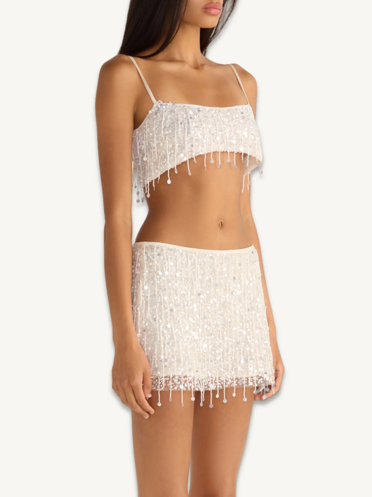 Yasmin Hand Beaded Mini Skirt - Salt sold by Asta Resort product image thumbnail 4