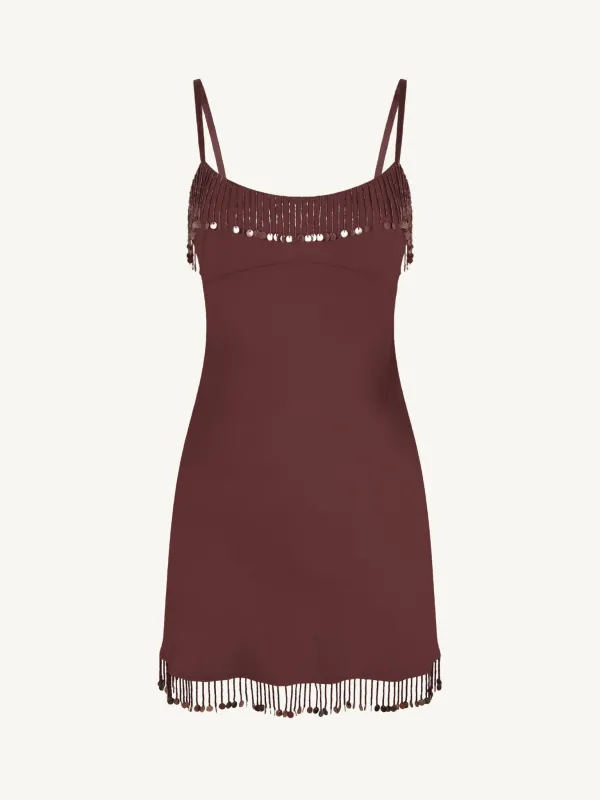 Nikola Hand Beaded Mini Dress - Plum made by Asta Resort