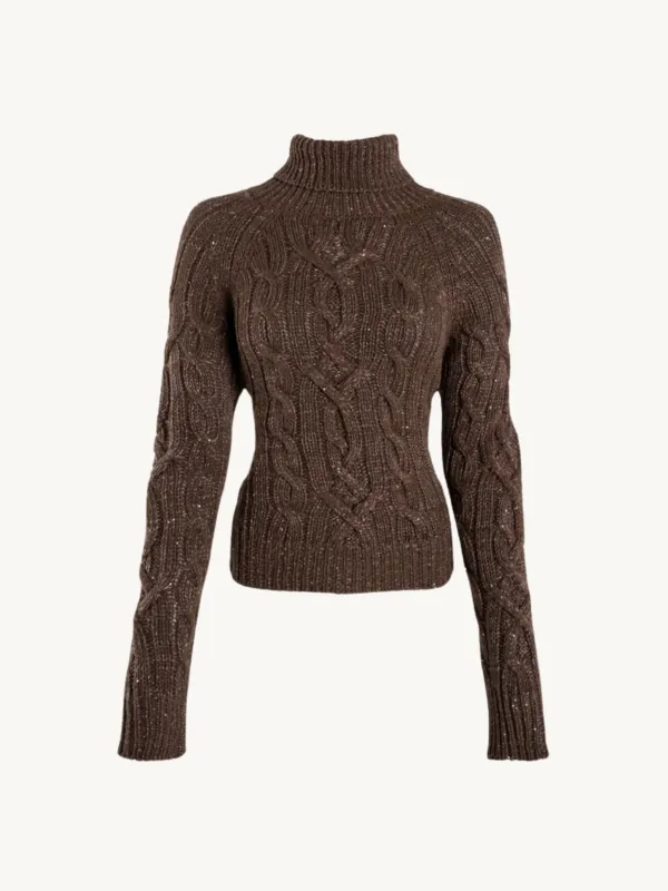 Elsa Cable Knit Sweater - Tobacco Sequin made by Asta Resort
