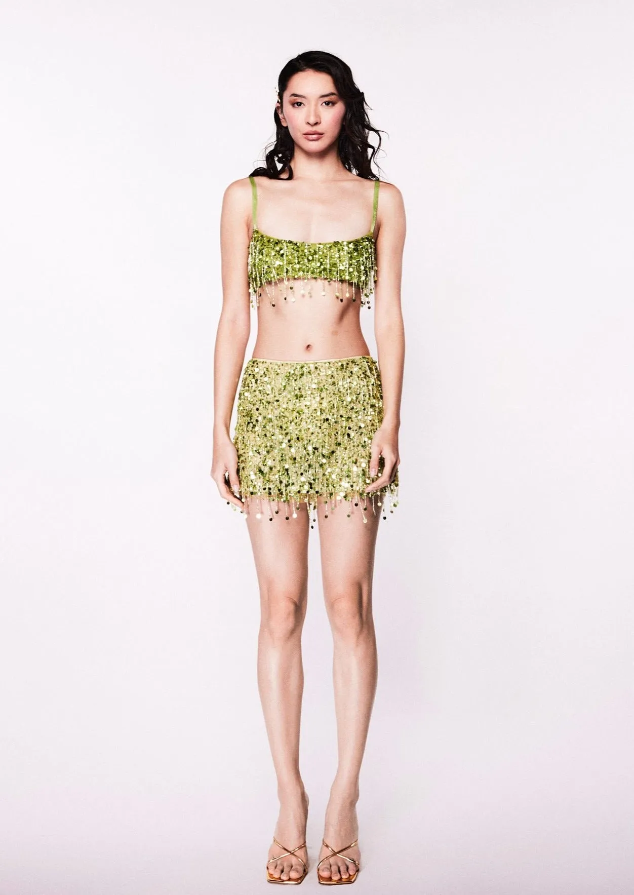 Yasmin Hand Beaded Mini Skirt - Chartreuse sold by Asta Resort product image thumbnail 2