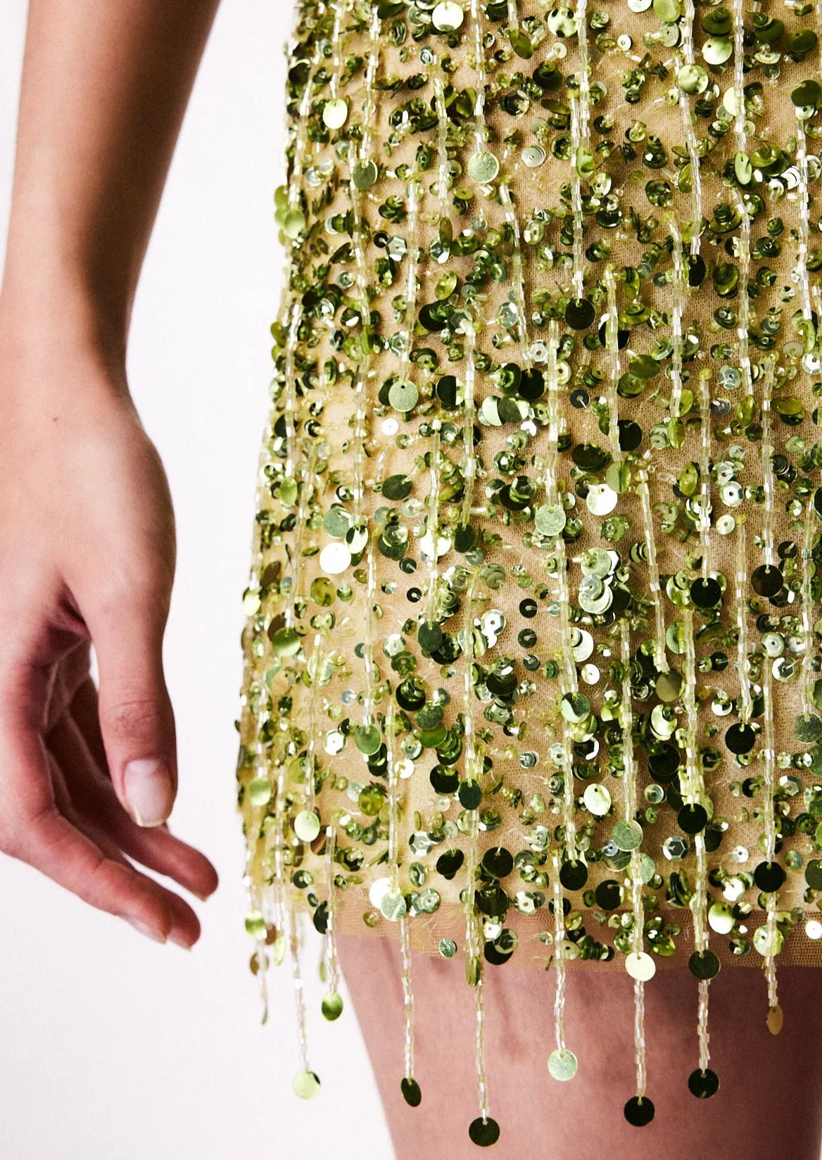 Yasmin Hand Beaded Mini Skirt - Chartreuse sold by Asta Resort product image thumbnail 5