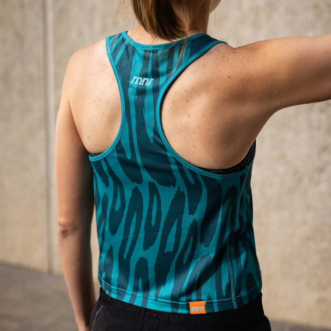 All Out Singlet Women's CROPPED-Drippy Cheetah Teal sold by rnnr product image thumbnail 4