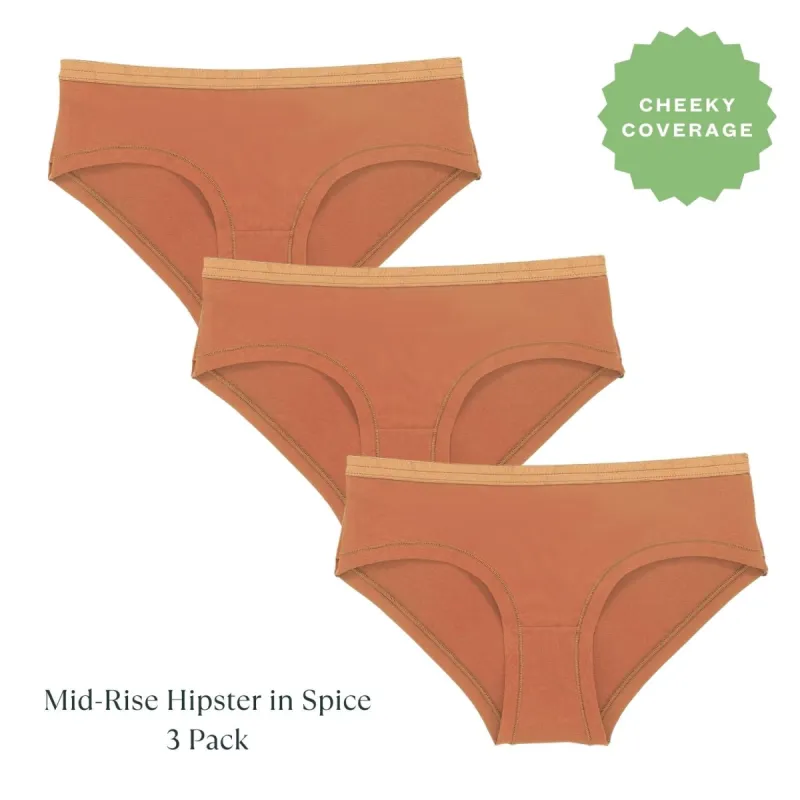 Organic Cotton Mid-Rise Hipster in Spice 3-Pack sold by Knickey
