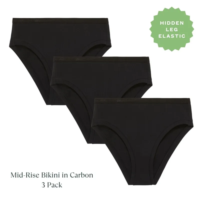 Organic Cotton Mid-Rise Bikini in Carbon Multi-Pack sold by Knickey