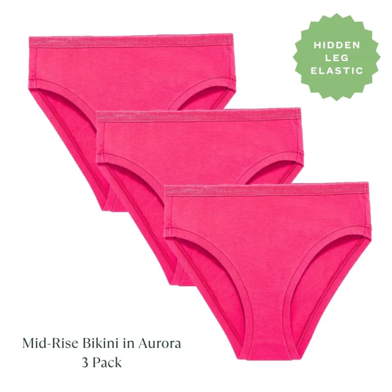 Organic Cotton Mid-Rise Bikini in Aurora 3-Pack sold by Knickey