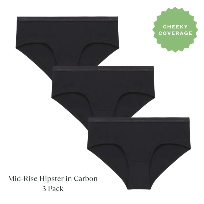 Organic Cotton Mid-Rise Hipster in Carbon 3 Pack sold by Knickey