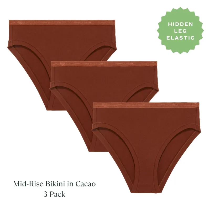 Organic Cotton Mid-Rise Bikini in Cacao 3-Pack sold by Knickey