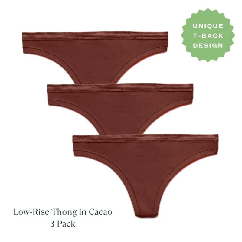 Organic Cotton Low-Rise Thong in Cacao 3-Pack sold by Knickey