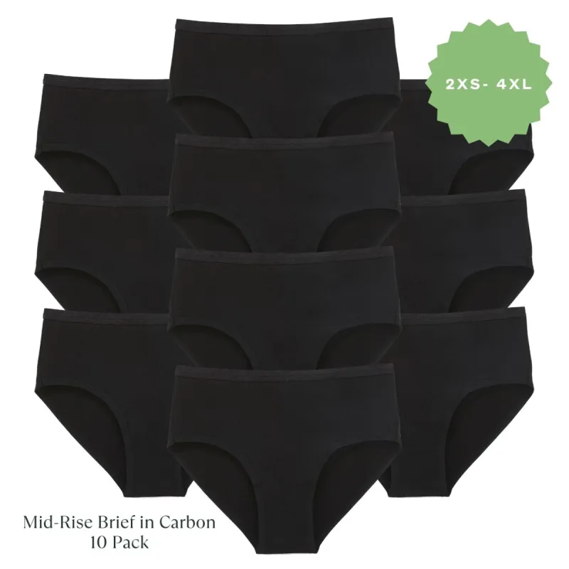 Organic Cotton Mid-Rise Brief in Carbon 10 Pack sold by Knickey