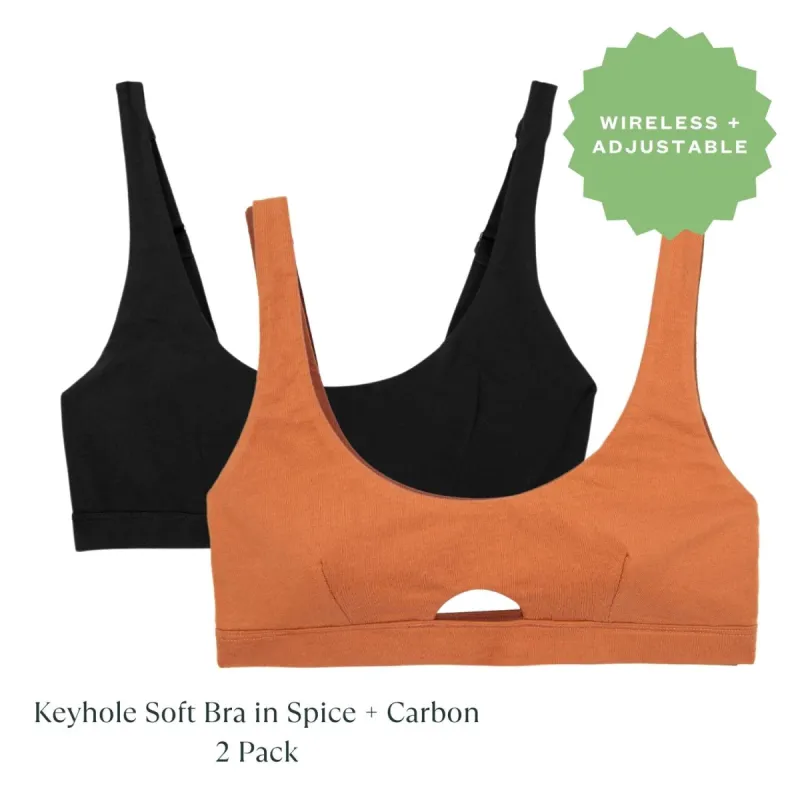 Organic Cotton Keyhole Soft Bra in Carbon + Spice 2 Pack sold by Knickey