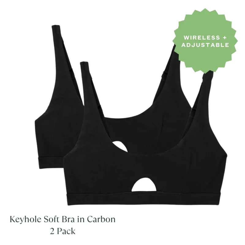 Organic Cotton Keyhole Soft Bra in Carbon 2 Pack sold by Knickey