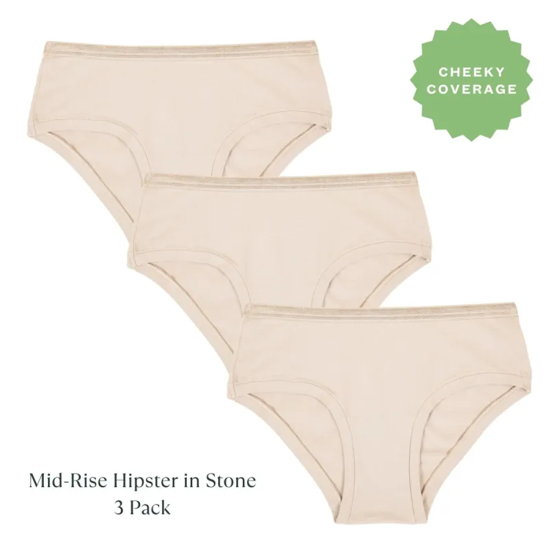 Organic Cotton Mid-Rise Hipster in Stone 3-Pack sold by Knickey