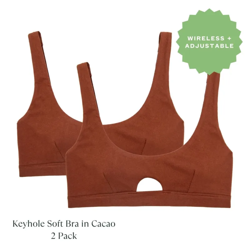 Organic Cotton Keyhole Soft Bra in Cacao 2-Pack sold by Knickey