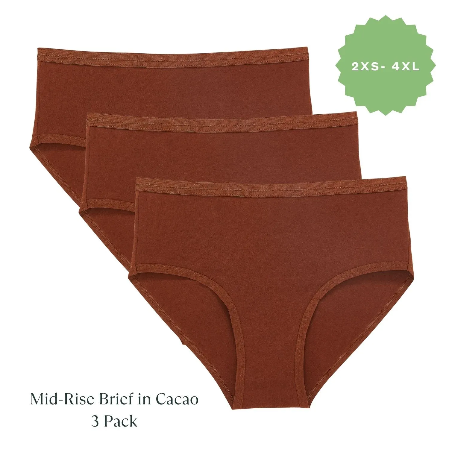 Organic Cotton Mid-Rise Brief in Cacao 3-Pack sold by Knickey