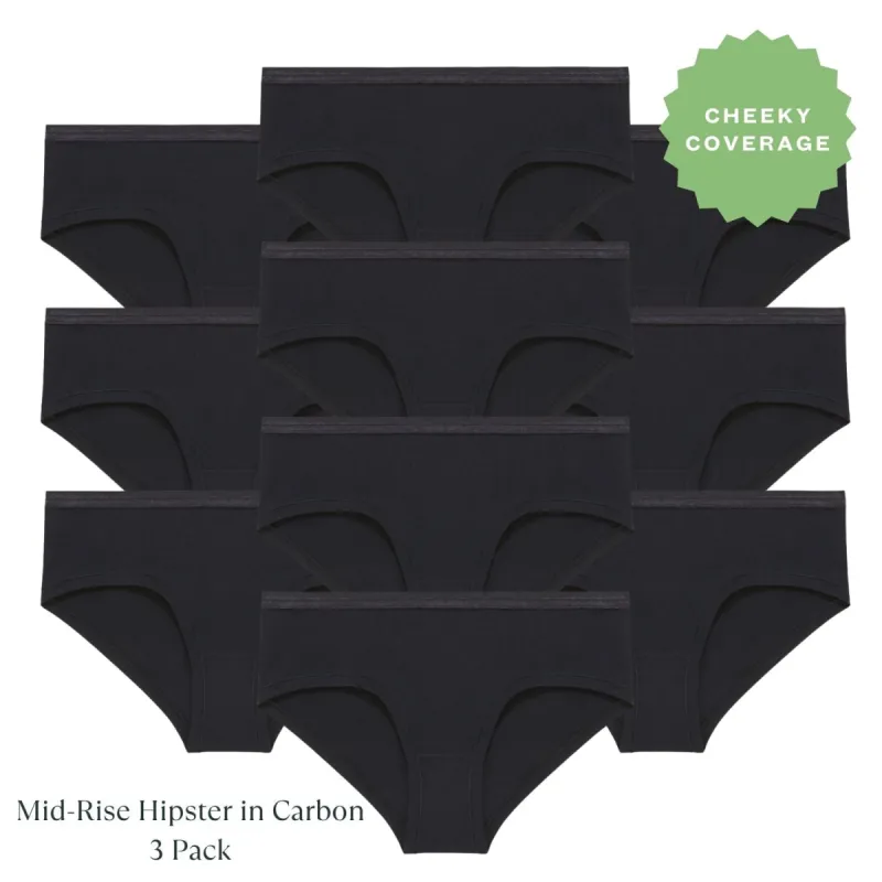 Organic Cotton Mid-Rise Hipster in Carbon 10 Pack sold by Knickey