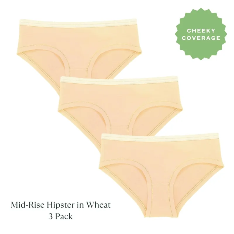 Organic Cotton Mid-Rise Hipster in Wheat 3-Pack sold by Knickey