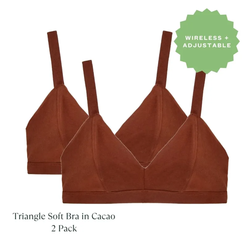 Organic Cotton Triangle Soft Bra in Cacao 2-Pack sold by Knickey