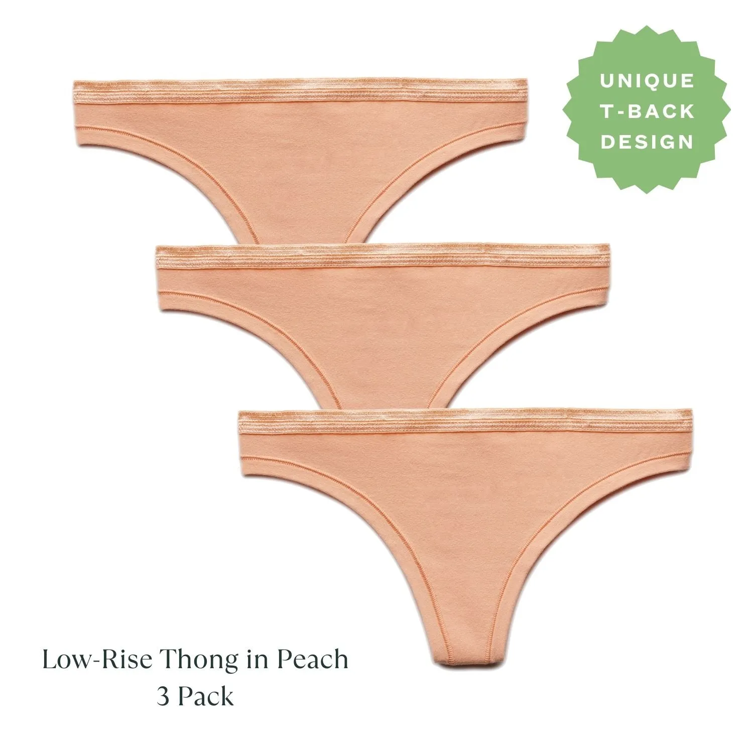 Organic Cotton Low-Rise Thong in Peach 3-Pack sold by Knickey