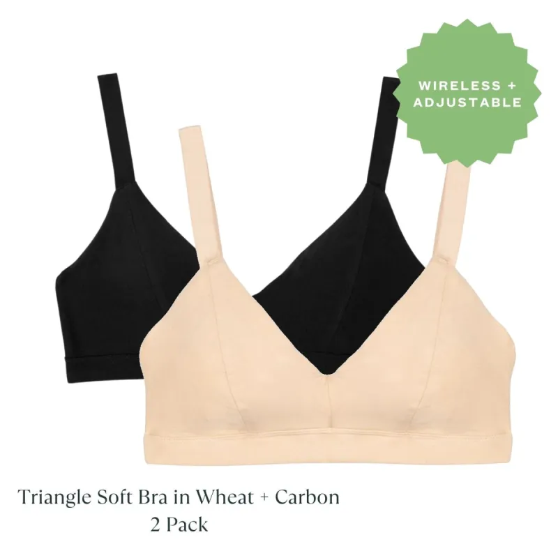 Organic Cotton Triangle Soft Bra in Carbon + Wheat 2 Pack sold by Knickey