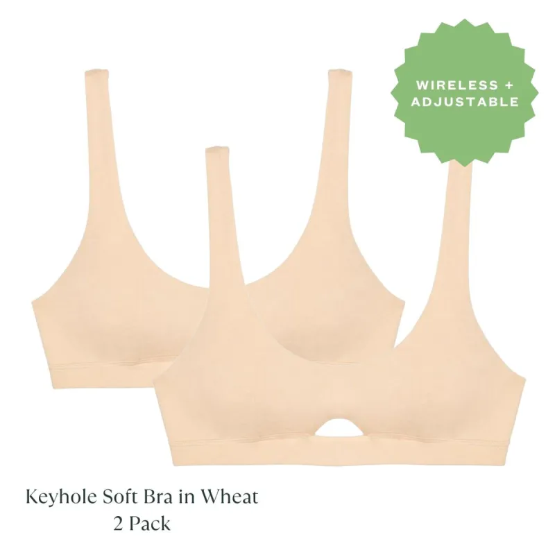 Organic Cotton Keyhole Soft Bra in Wheat 2-Pack sold by Knickey