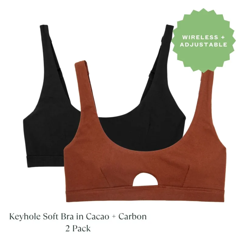Organic Cotton Keyhole Soft Bra in Carbon + Cacao 2 Pack sold by Knickey
