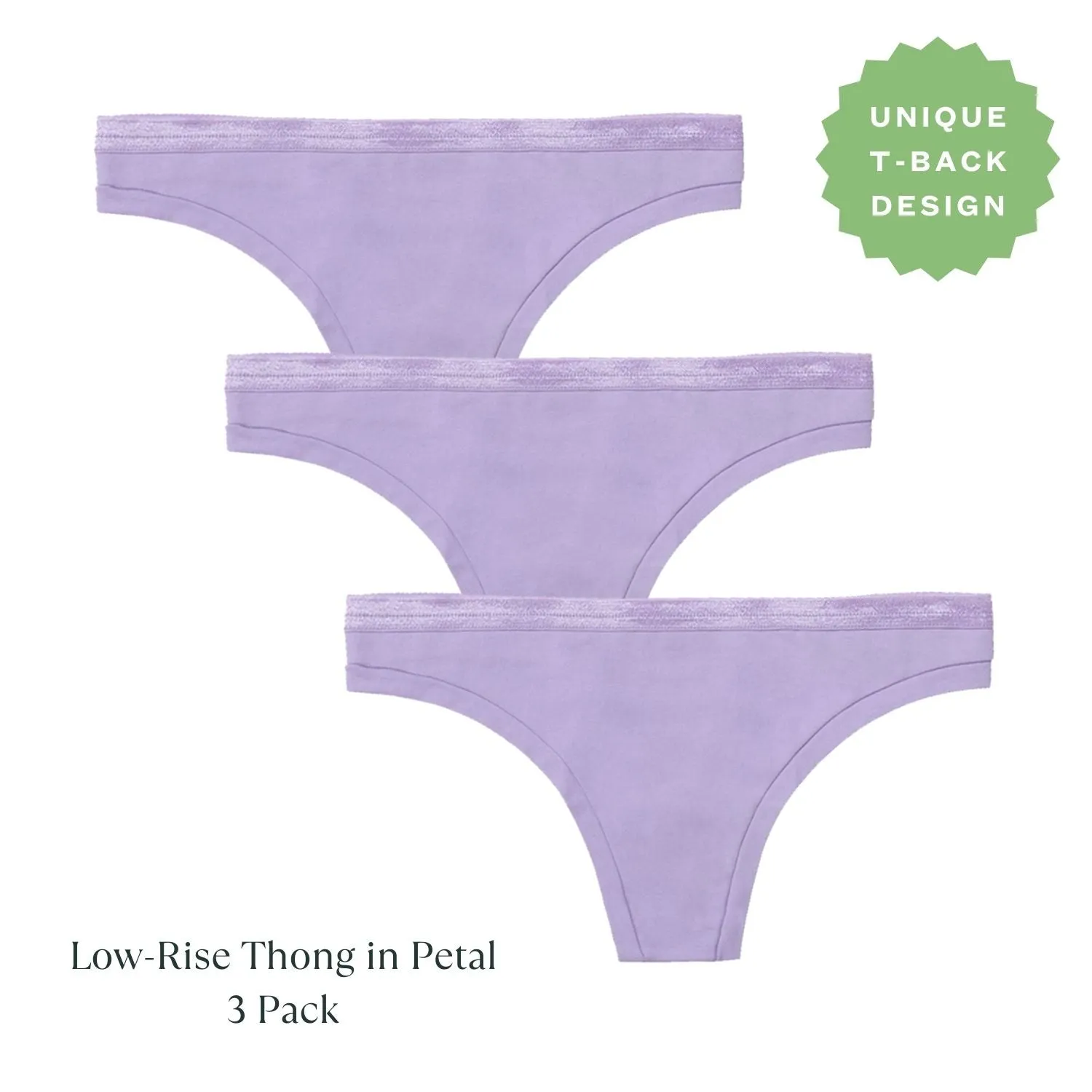 Organic Cotton Low-Rise Thong in Petal 3-Pack sold by Knickey