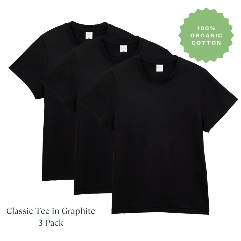 Organic Cotton Classic Tee in Graphite 3 Pack sold by Knickey