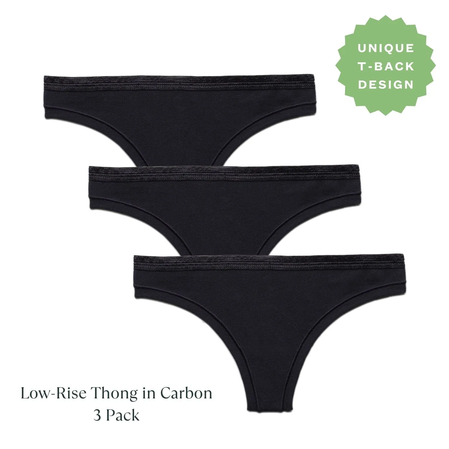 Organic Cotton Low-Rise Thong in Carbon Multi-Pack sold by Knickey