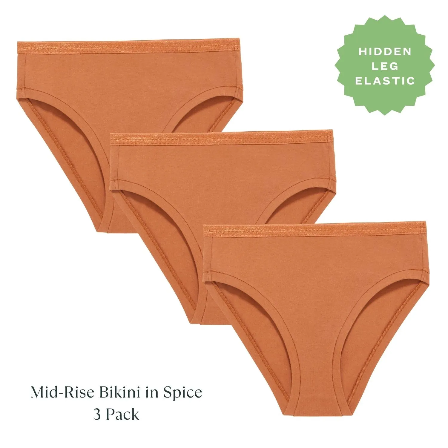 Organic Cotton Mid-Rise Bikini in Spice 3-Pack sold by Knickey