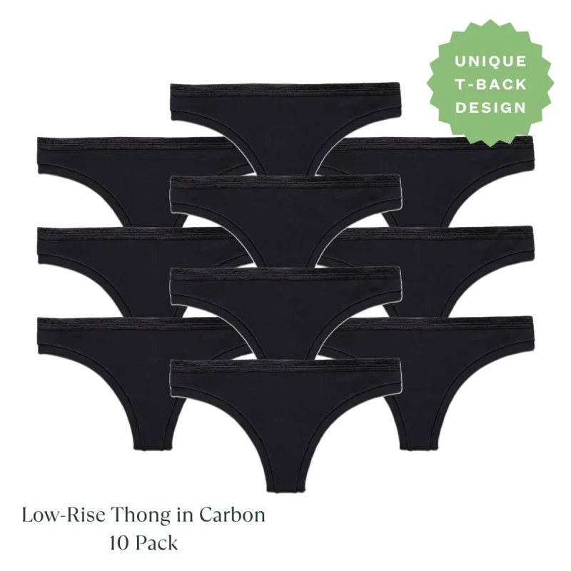 Organic Cotton Low-Rise Thong in Carbon 10 Pack sold by Knickey