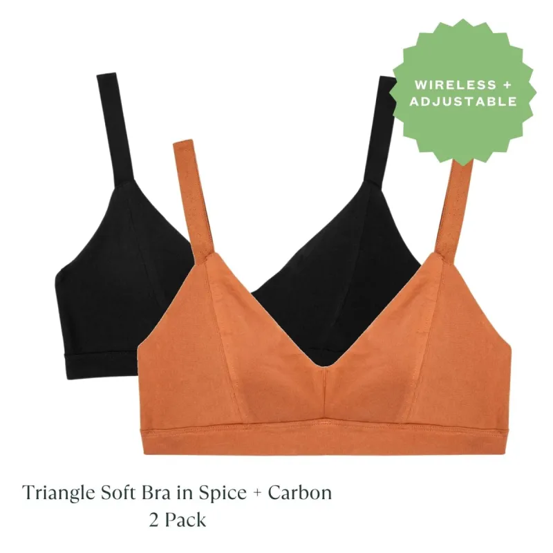Organic Cotton Triangle Soft Bra in Carbon + Spice 2 Pack sold by Knickey
