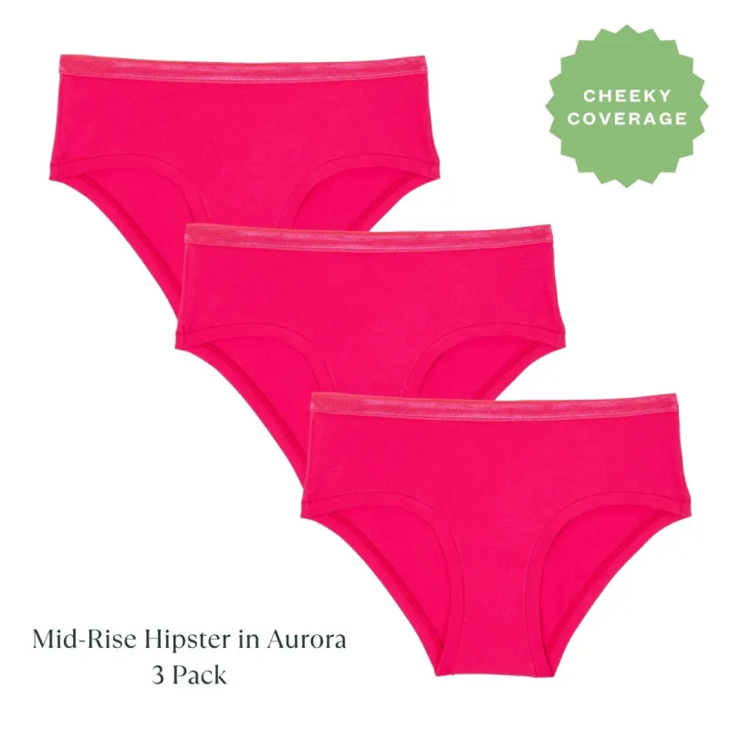 Organic Cotton Mid-Rise Hipster in Aurora 3-Pack sold by Knickey