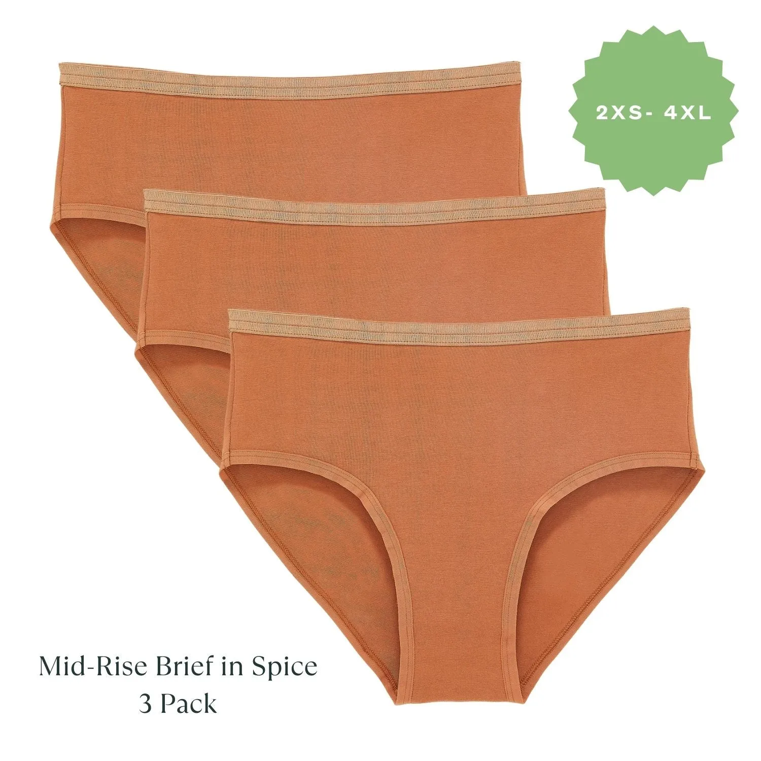 Organic Cotton Mid-Rise Brief in Spice 3-Pack sold by Knickey