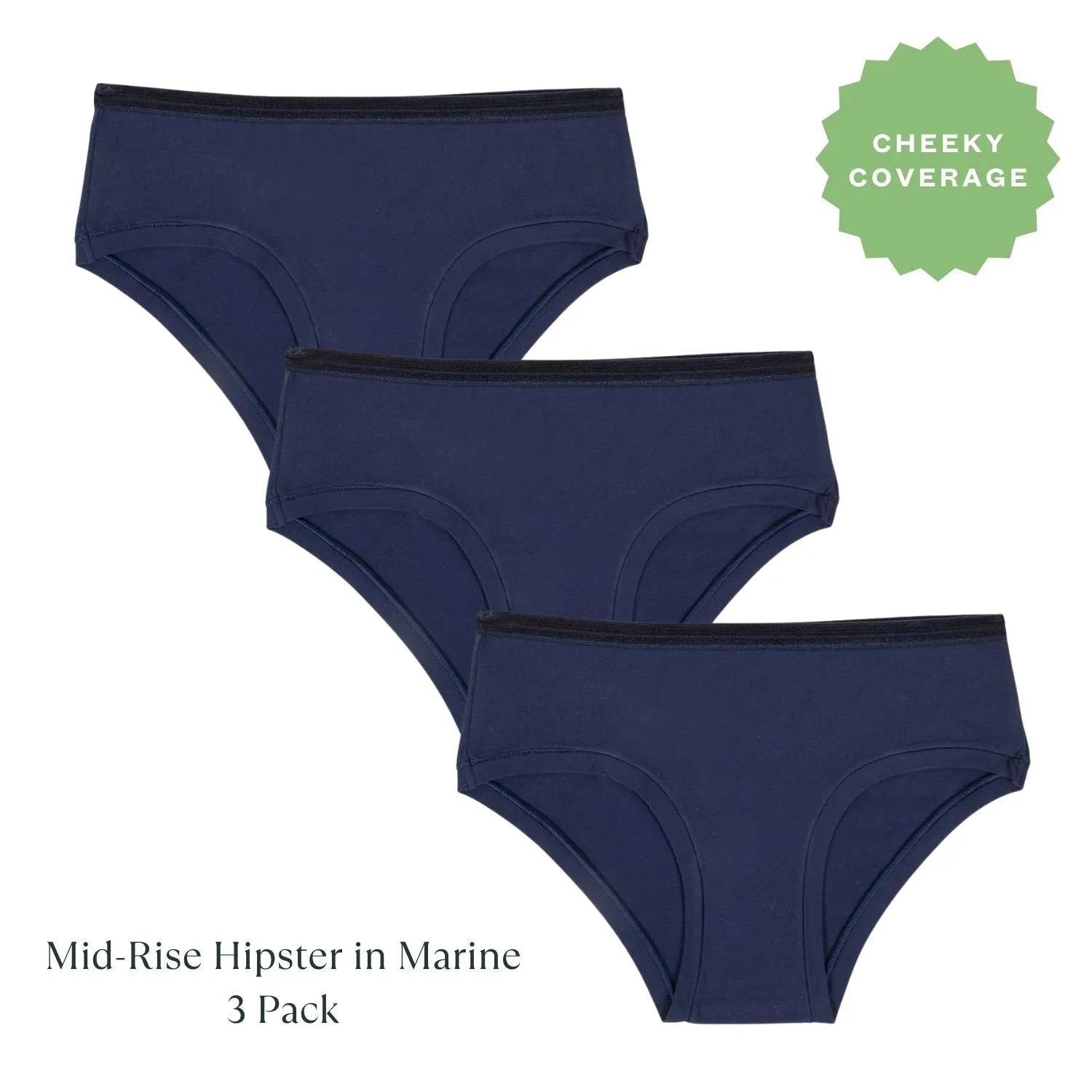 Organic Cotton Mid-Rise Hipster in Marine 3-Pack sold by Knickey