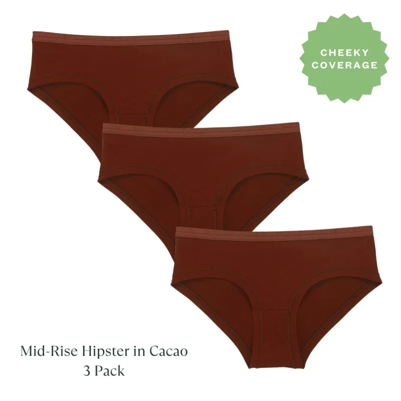 Organic Cotton Mid-Rise Hipster in Cacao 3-Pack sold by Knickey